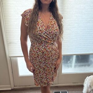 London Times Multicolor V-Neck Mini Dress